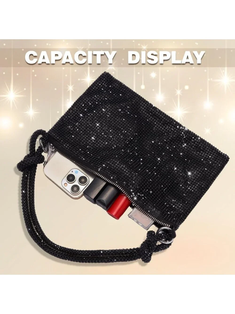 Womens Black Rhinestone Evening Sparkly Crystal Slouchy Shoulder Clutch Purse